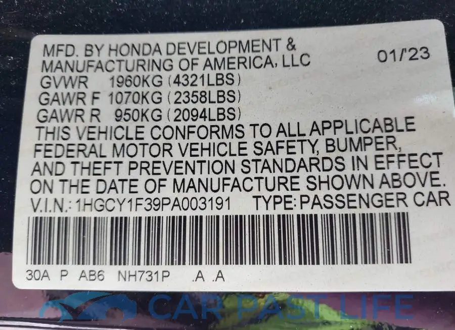 1HGCY1F39PA003191# 9