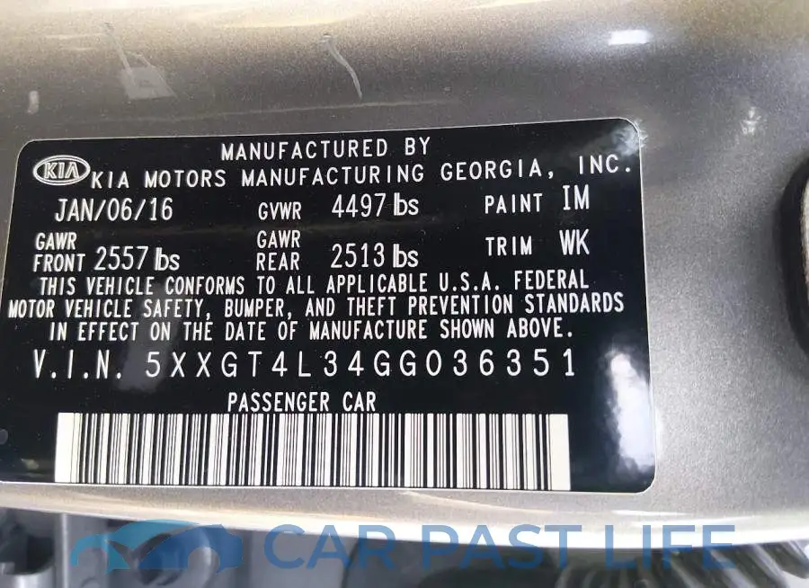 5XXGT4L34GG036351# 9
