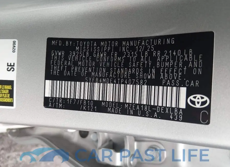 5YFB4MDE4TP407582# 9