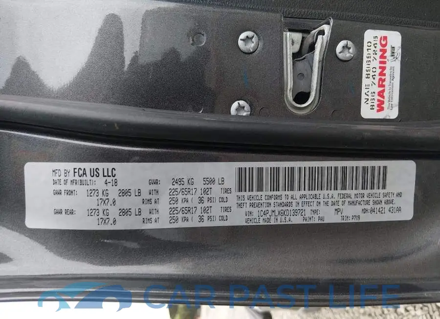 1C4PJMLX6KD139721# 9