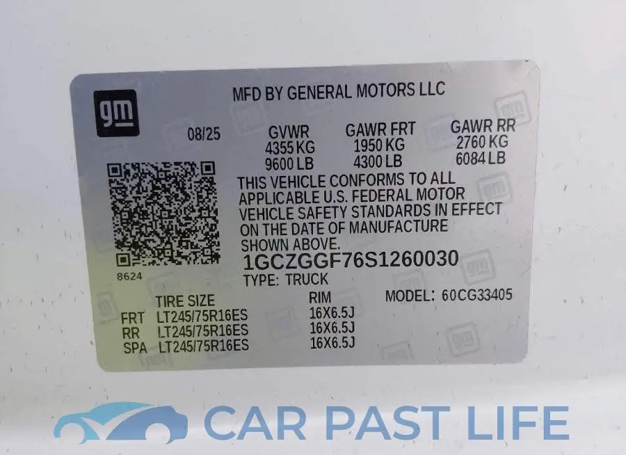 1GCZGGF76S1260030# 9