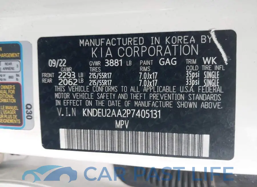 KNDEU2AA2P7405131# 9