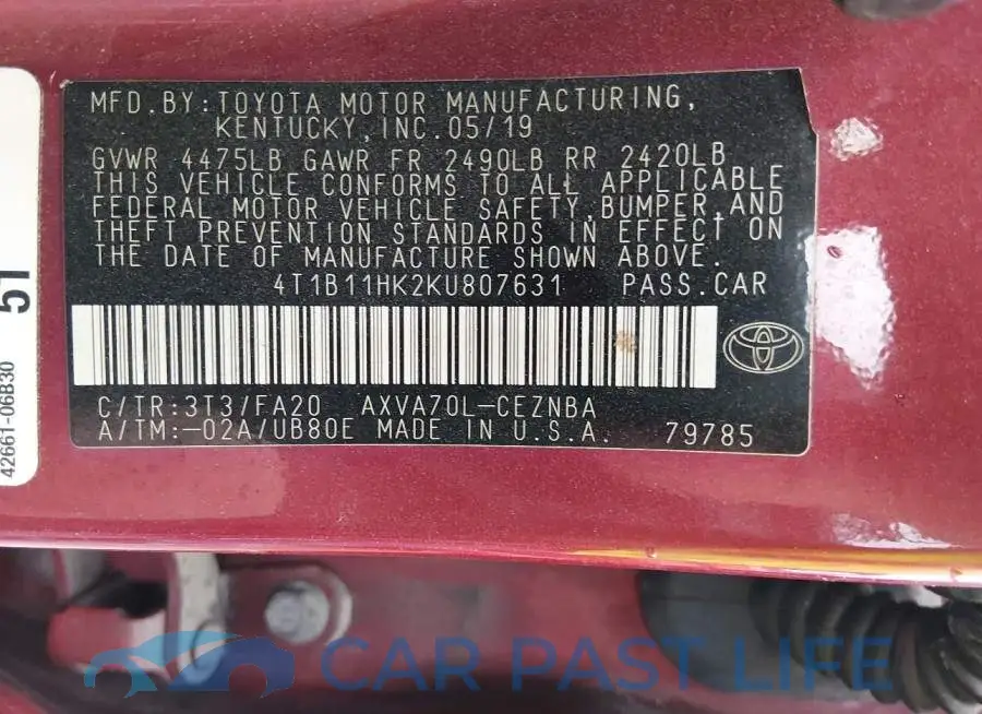 4T1B11HK2KU807631# 9