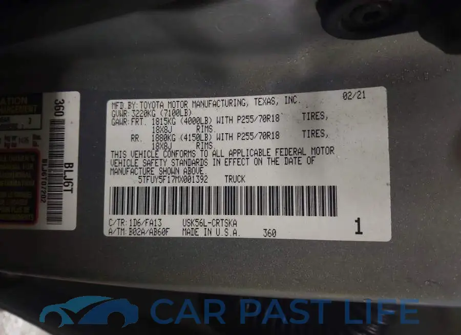 5TFUY5F17MX001392# 9