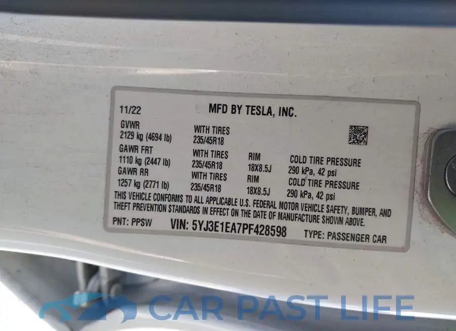 5YJ3E1EA7PF428598# 9