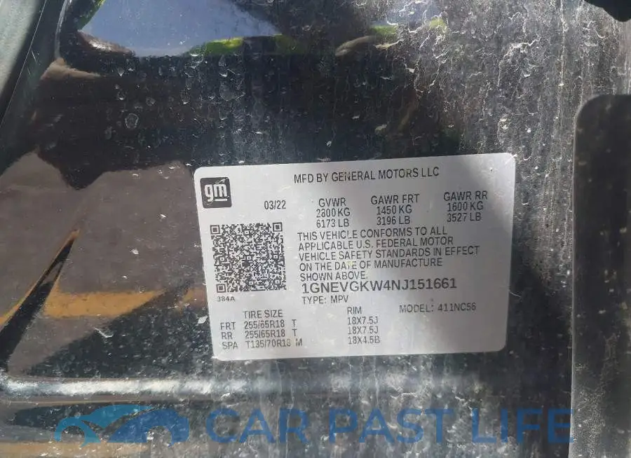 1GNEVGKW4NJ151661# 9