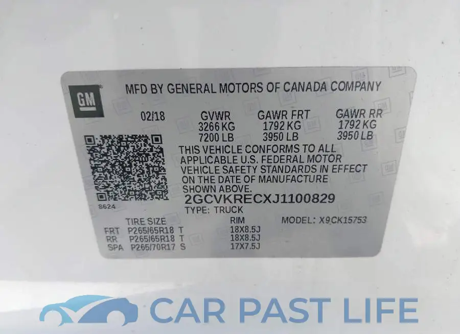 2GCVKRECXJ1100829# 9