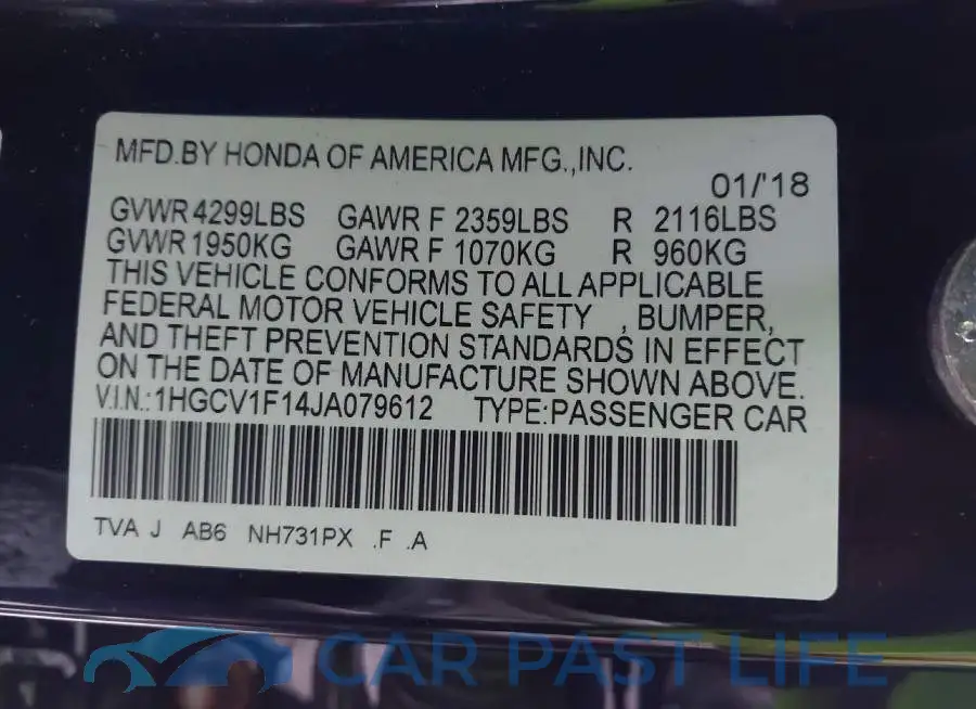 1HGCV1F14JA079612# 9