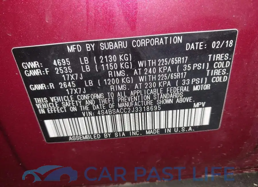 4S4BSACC2J3318695# 9