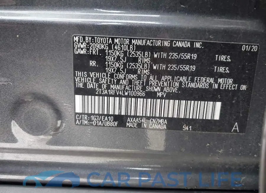 2T3A1RFV4LW100966# 9