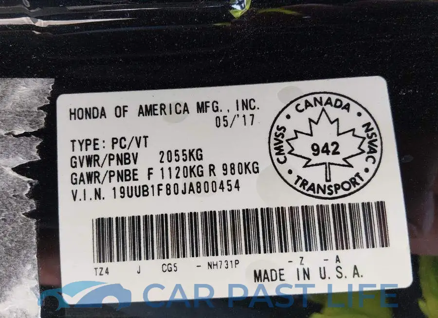 19UUB1F80JA800454# 9