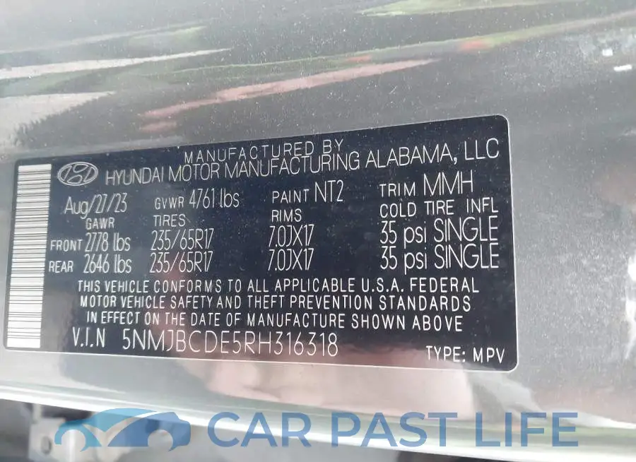 5NMJBCDE5RH316318# 9