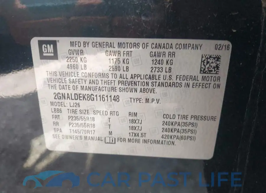 2GNALDEK8G1161148# 9