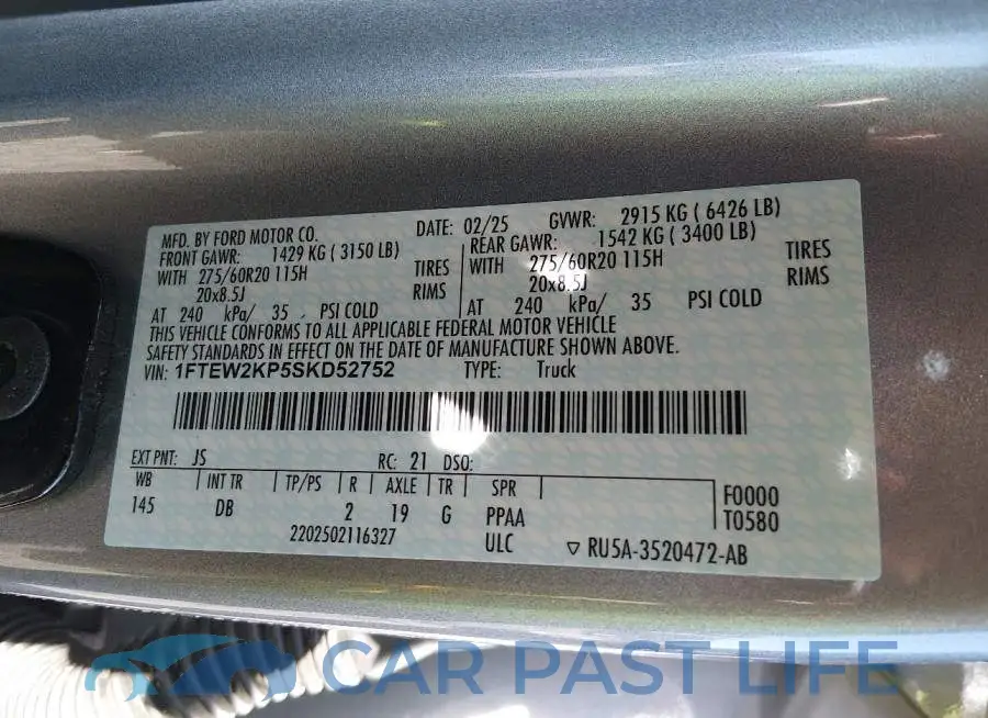 1FTEW2KP5SKD52752# 9