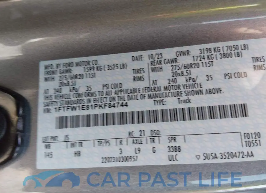 1FTFW1E81PKF84744# 9