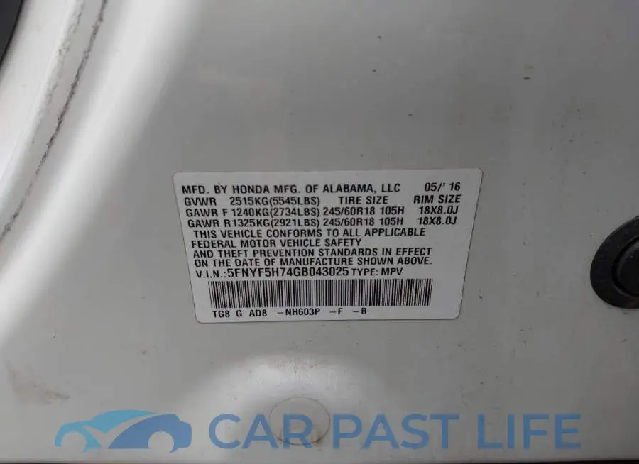 5FNYF5H74GB043025# 9