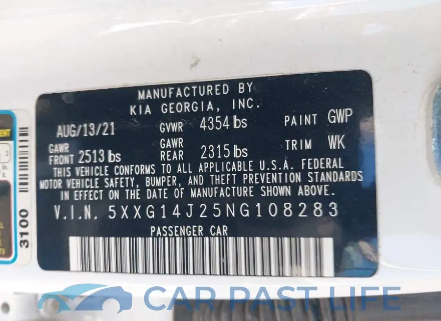 5XXG14J25NG108283# 9
