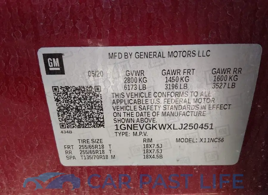 1GNEVGKWXLJ250451# 9
