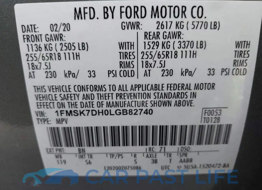 1FMSK7DH0LGB82740# 9