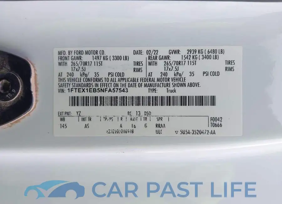 1FTEX1EB5NFA57543# 9