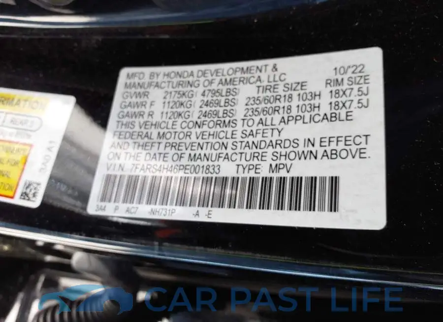 7FARS4H46PE001833# 9