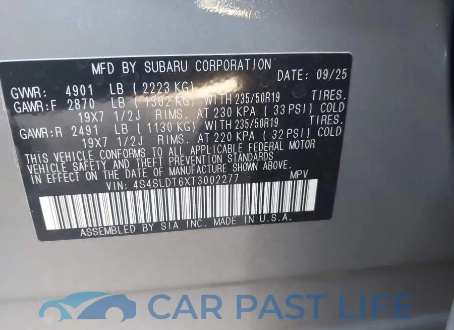 4S4SLDT6XT3002277# 9