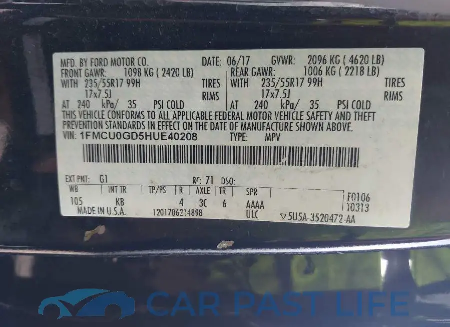1FMCU0GD5HUE40208# 9