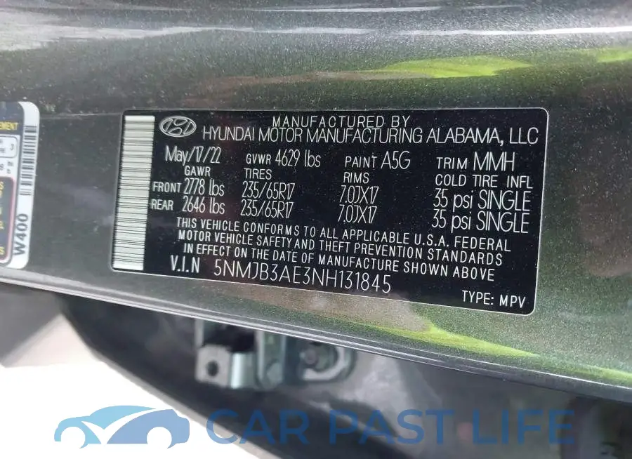 5NMJB3AE3NH131845# 9