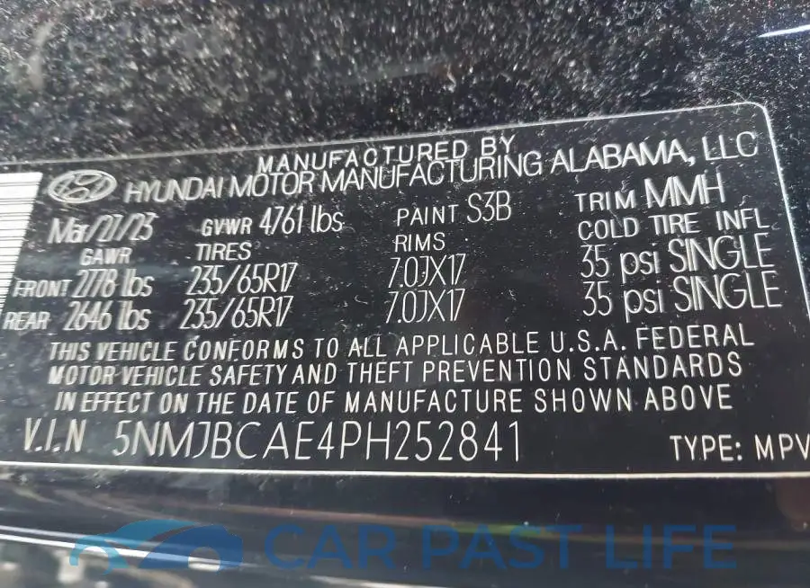 5NMJBCAE4PH252841# 9