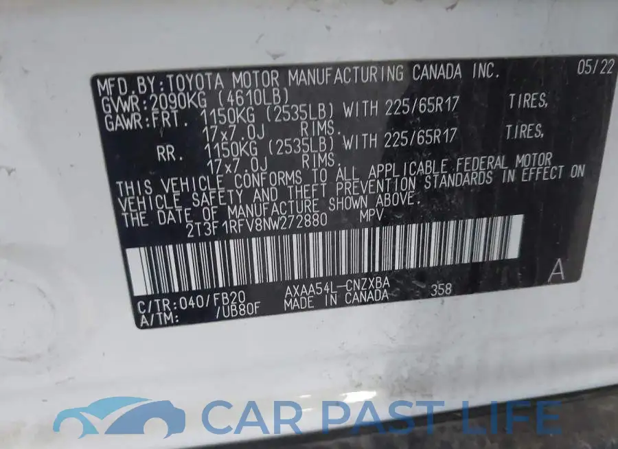 2T3F1RFV8NW272880# 9