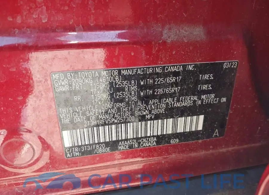2T3H1RFV5PW257300# 9