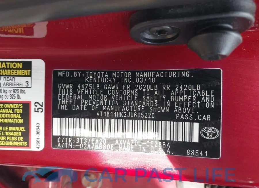 4T1B11HK3JU605220# 9