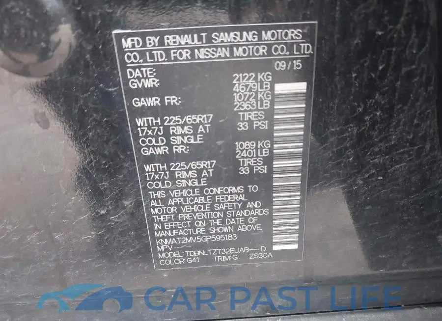 KNMAT2MV5GP595183# 9