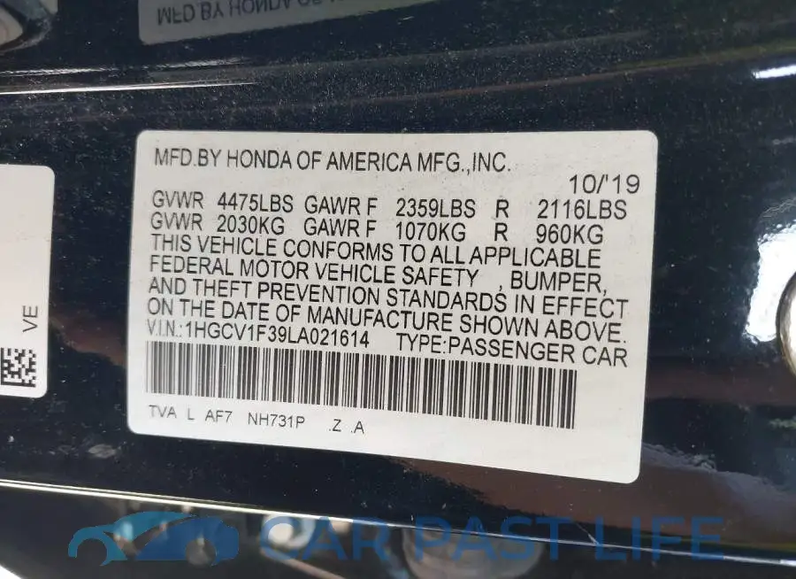1HGCV1F39LA021614# 9