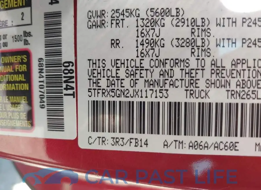 5TFRX5GN2JX117153# 9