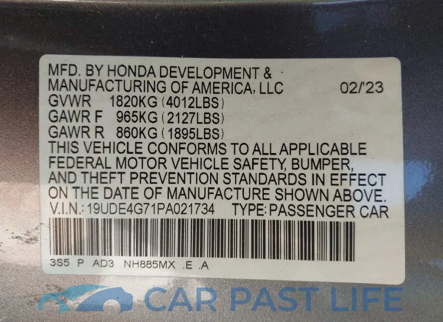 19UDE4G71PA021734# 9