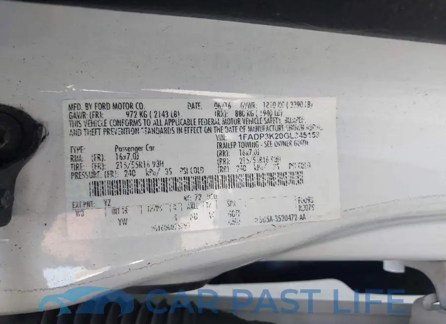 1FADP3K20GL345153# 9