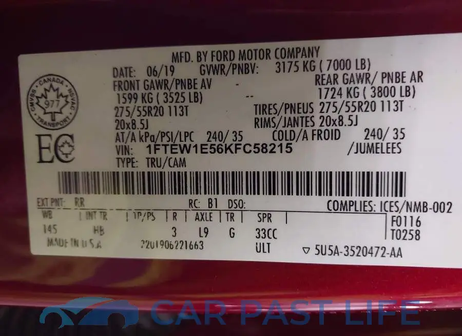 1FTEW1E56KFC58215# 9