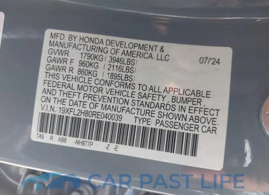 19XFL2H80RE040039# 9