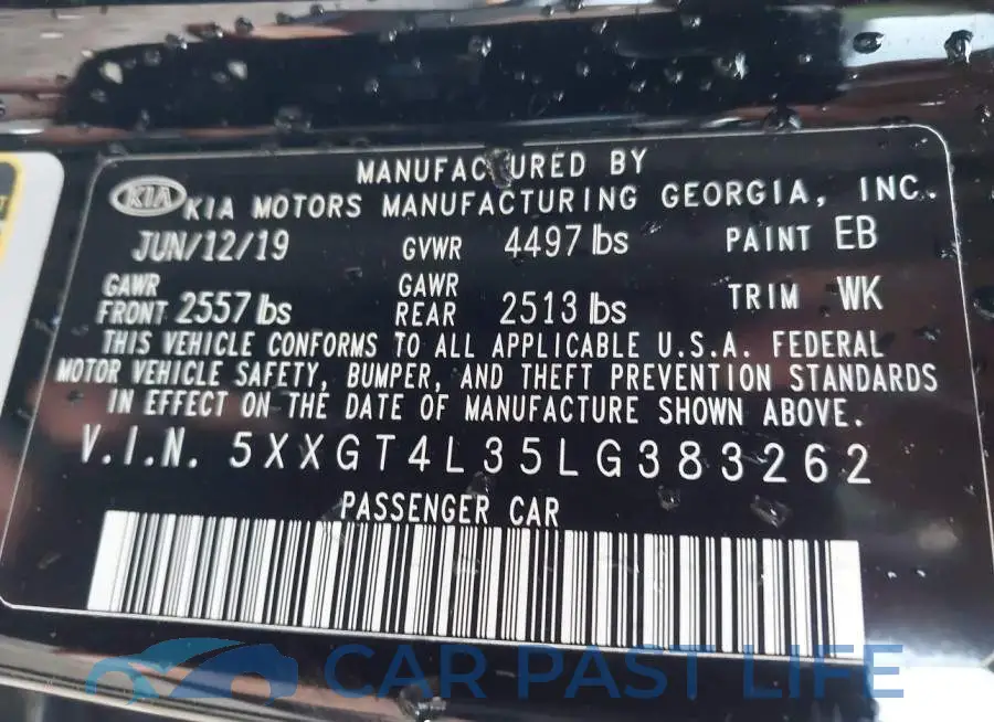5XXGT4L35LG383262# 9