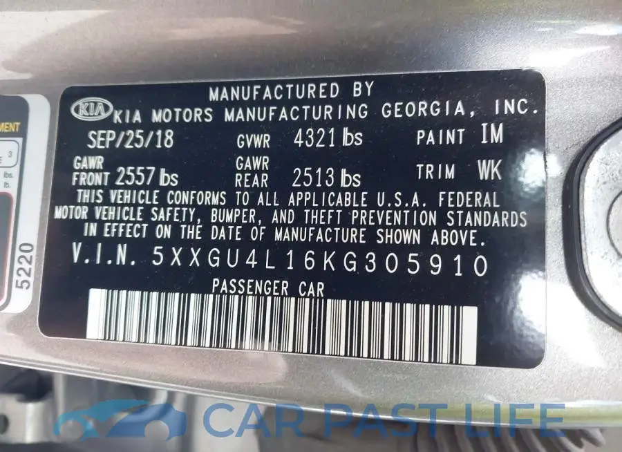 5XXGU4L16KG305910# 9