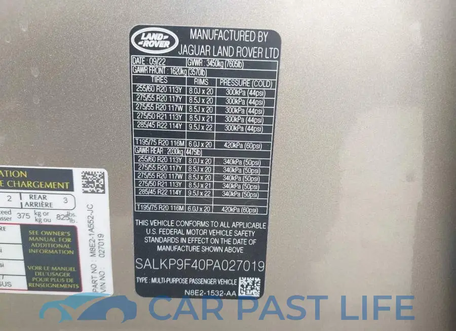 SALKP9F40PA027019# 9