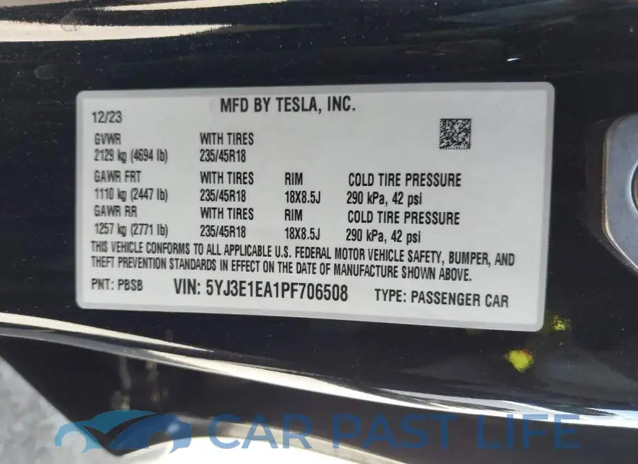 5YJ3E1EA1PF706508# 9