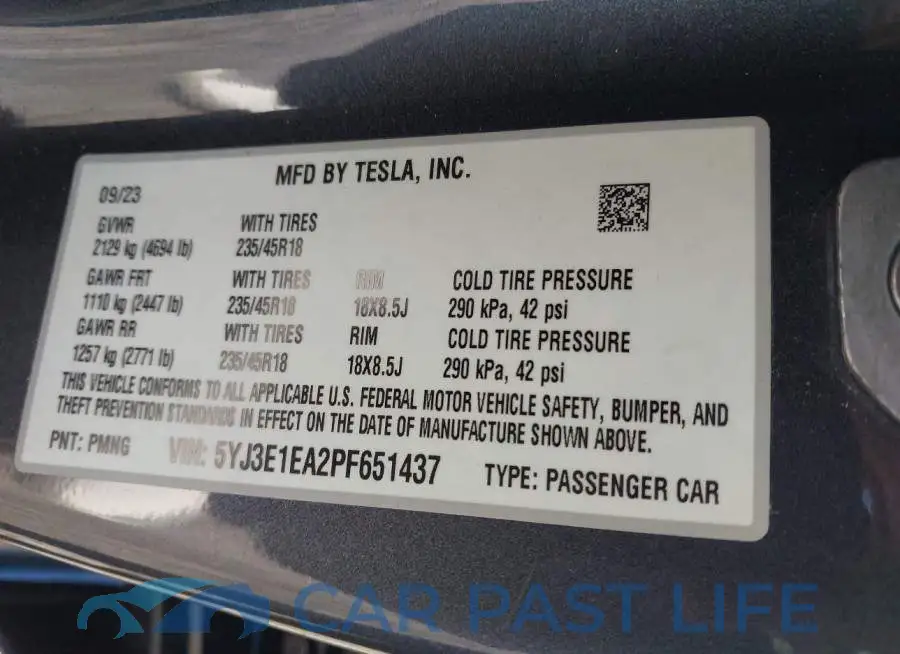 5YJ3E1EA2PF651437# 9