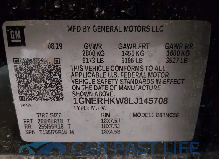 1GNERHKW8LJ145708# 9