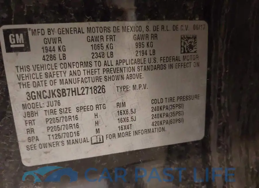 3GNCJKSB7HL271826# 9