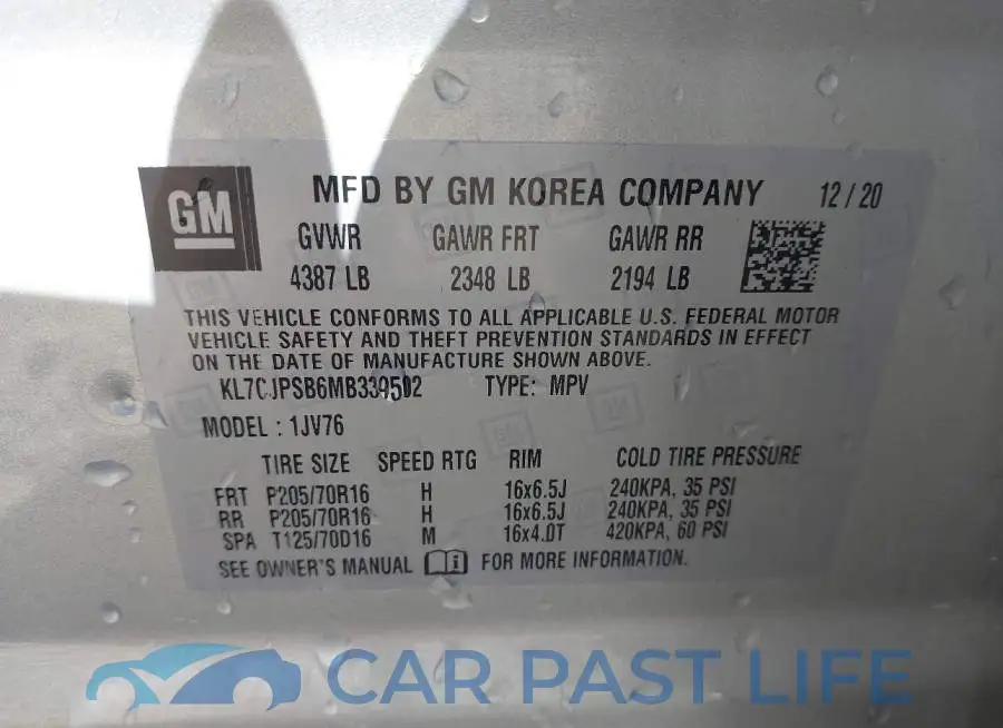 KL7CJPSB6MB339502# 9