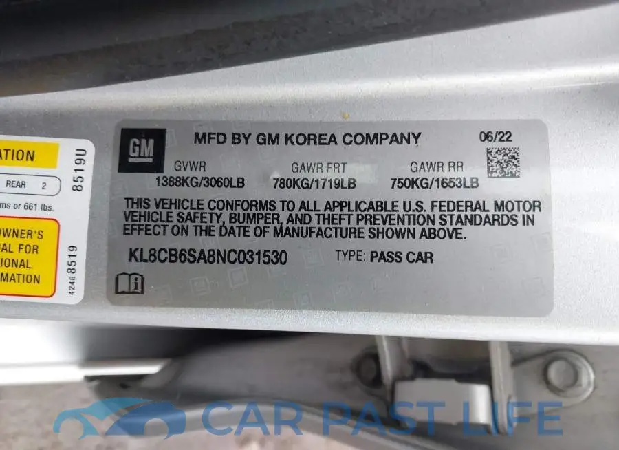 KL8CB6SA8NC031530# 9