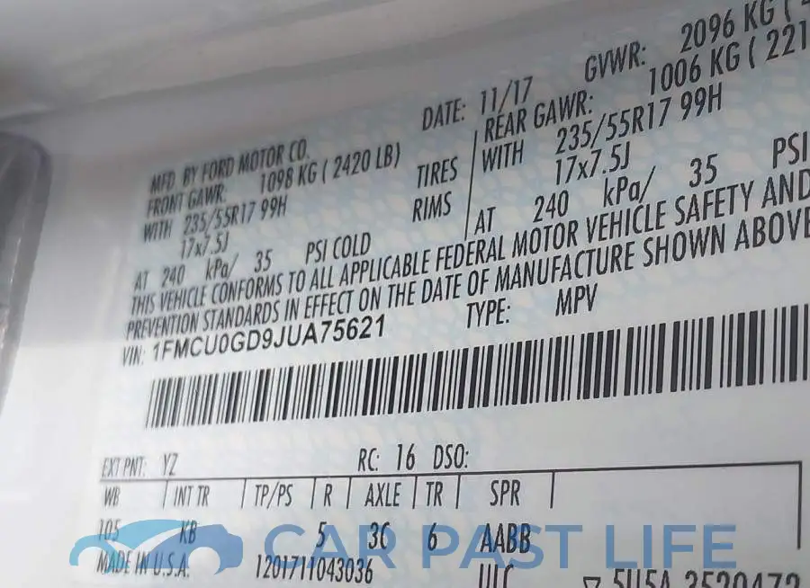1FMCU0GD9JUA75621# 9