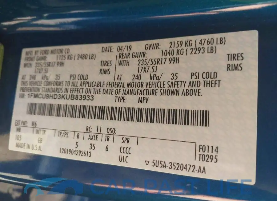 1FMCU9HD3KUB83933# 9